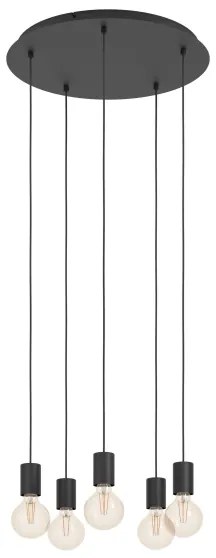 Eglo 390267 - Csillár zsinóron HUEBRO 5xE27/40W/230V fekete