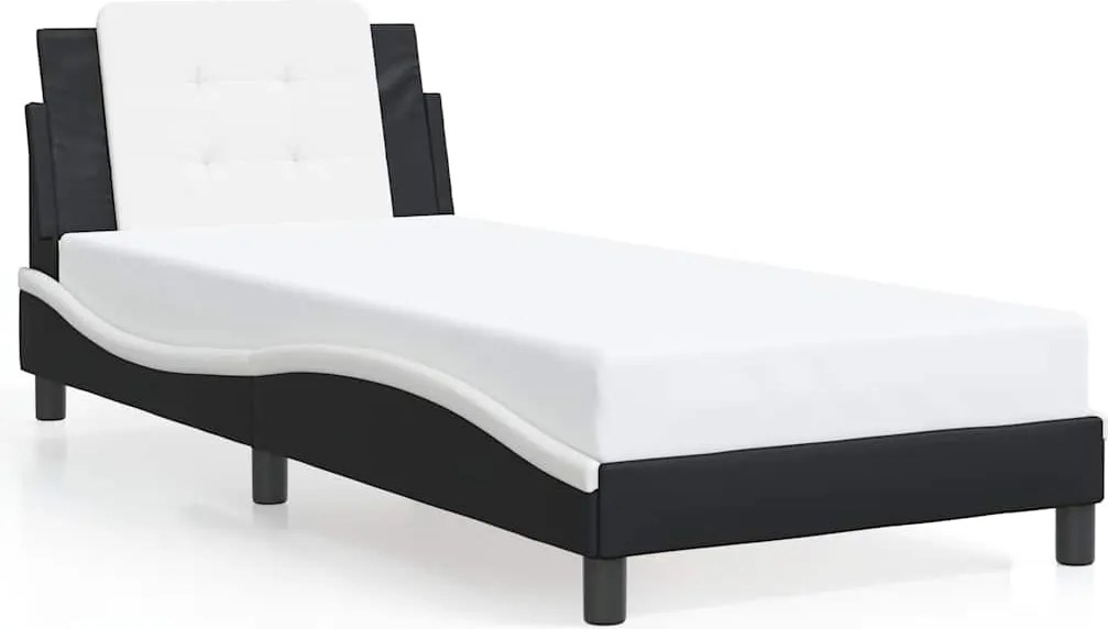 vidaXL fekete és fehér műbőr ágykeret matrac nélkül Zadar 90 x 200 cm