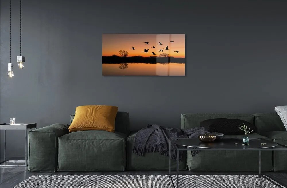 Üvegképek Repülő madarak naplemente 125x50 cm