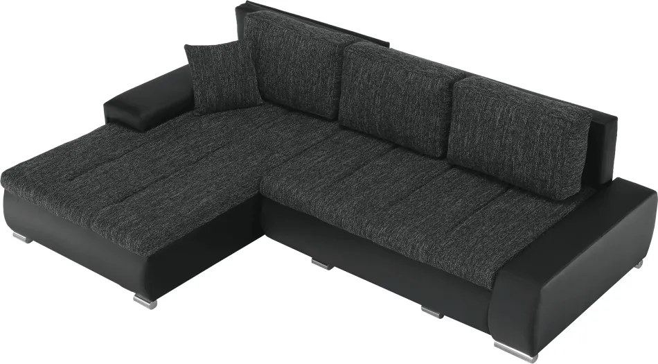 Sarokülőgarnitúra, fekete/fekete melír, TRAMP