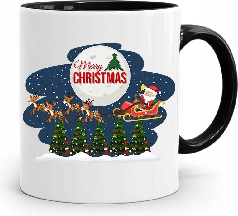 Fekete Karácsonyi Bögre Mikulásra, fényképes nyomtatással