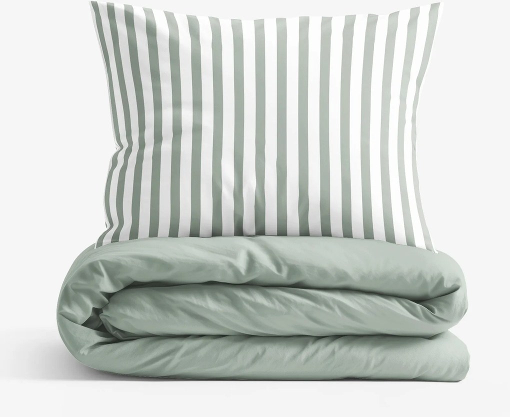 Goldea pamut ágyneműhuzat duo - zsálya színű csíkos, zsálya színű hátoldal 160 x 200 és 2db 50 x 70 cm