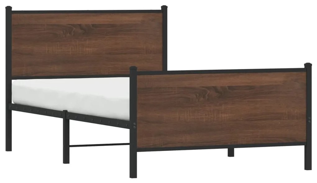 barna tölgy színű fém ágykeret matrac nélkül 100 x 200 cm