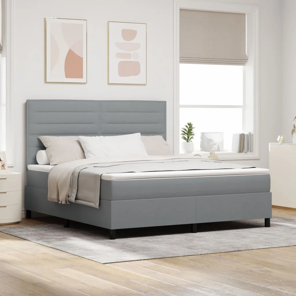 Boxspring ágy matraccal világosszürke szövet