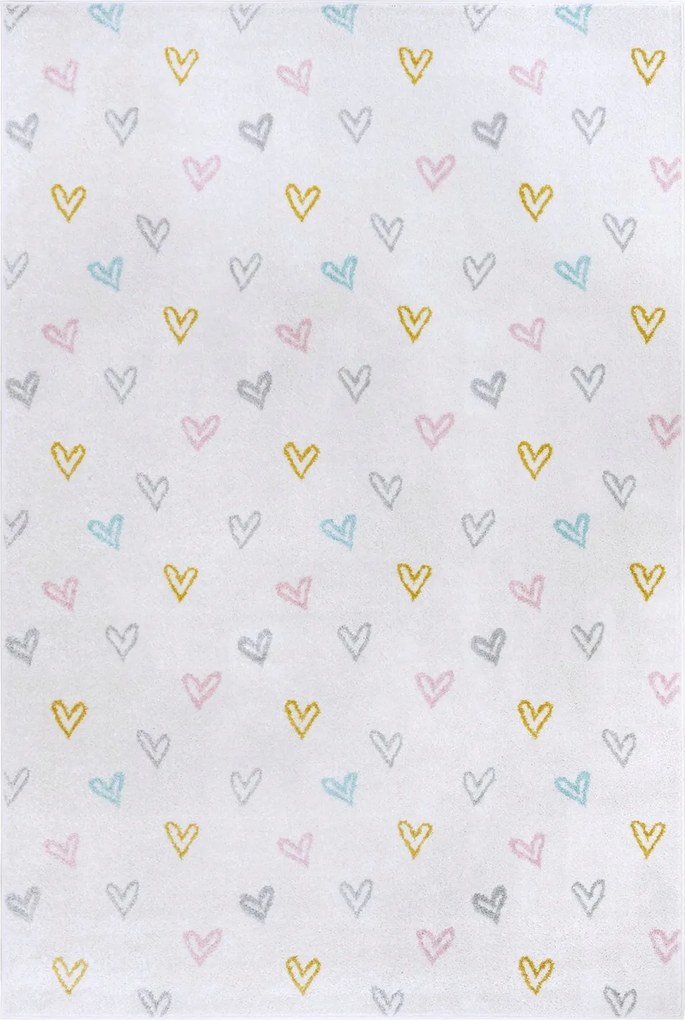 Gyerekszőnyeg 120x170cm ,krémszínű mintás színes szívecskékkel , puha haj