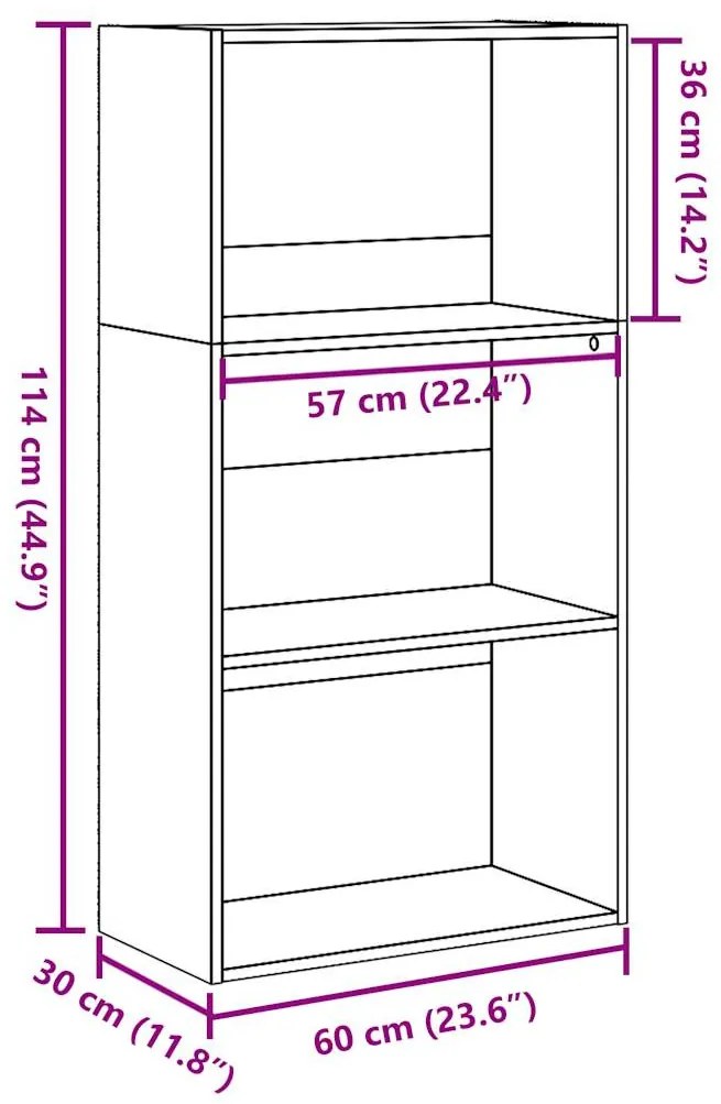 betonszürke szerelt fa könyvespolc 60 x 30 x 114 cm