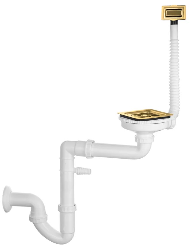 Gamma Gamma, négyzet alakú 1-kamrás kézi szifon gránit mosogatóhoz négyzetes túlfolyóval, fényes arany, GMA-LVR001GOL