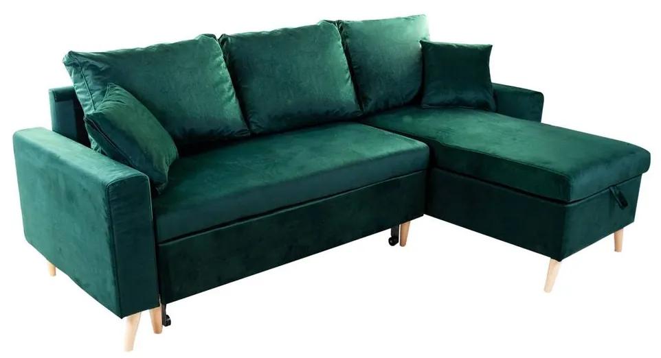 Kinyitható kanapé, megfordítható L alakkal, sötétzöld - COPENHAGUE