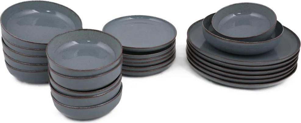 Tányérkészlet porcelán, kék, 24 darabos