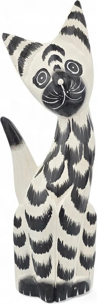 Cica Faragott Díszes Macska Fa Kézzel Készített Festett Figura *21 cm.