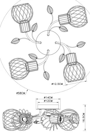 Globo 54113-4D - Felületre szerelhető csillár LALLY 4xE27/40W/230V