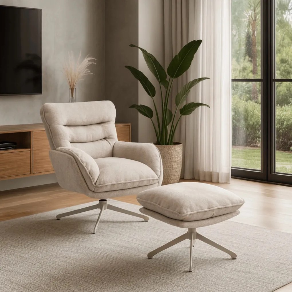 Forgó Relaxfotel Lábtartóval Krémszínben. PASADENA