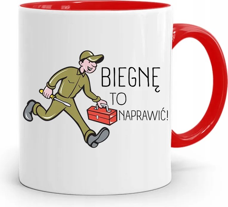 Piros Bögre Szerelőnek Futok Megjavítani fényképes nyomattal