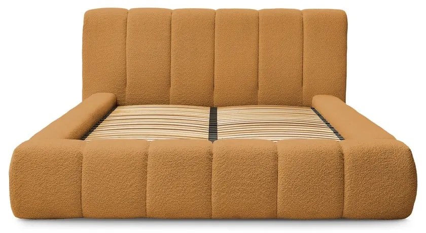 Mustársárga kárpitozott ágyneműtartós franciaágy ágyráccsal 140x190 cm Denali – Bobochic Paris