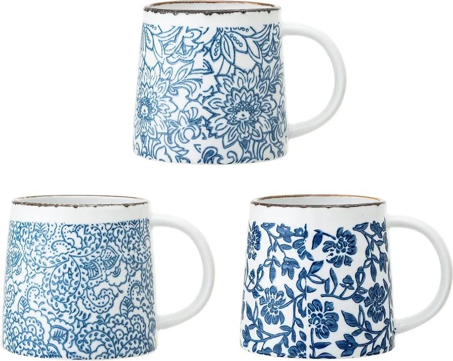 Fehér-kék kőedény bögre szett 3 db-os Molly – Bloomingville