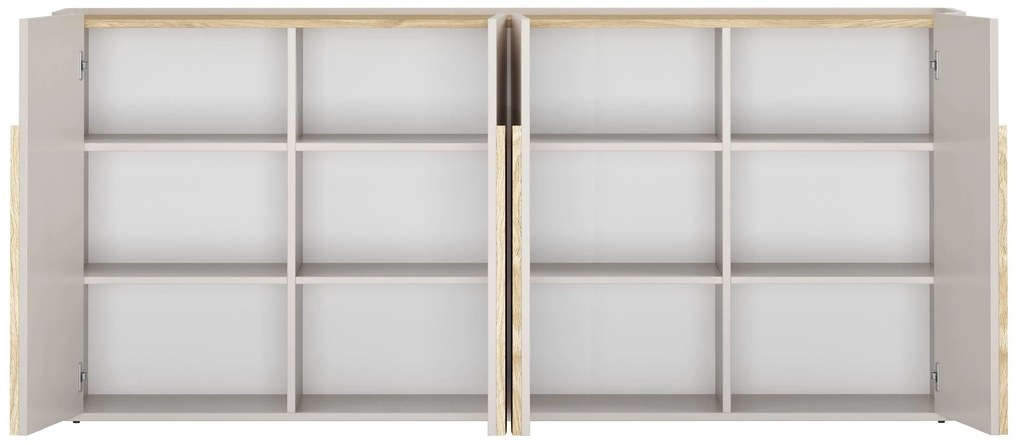 Amilio négyajtós komód 200 cm - kasmír / olajozott tölgy / világos tölgy fogantyúk