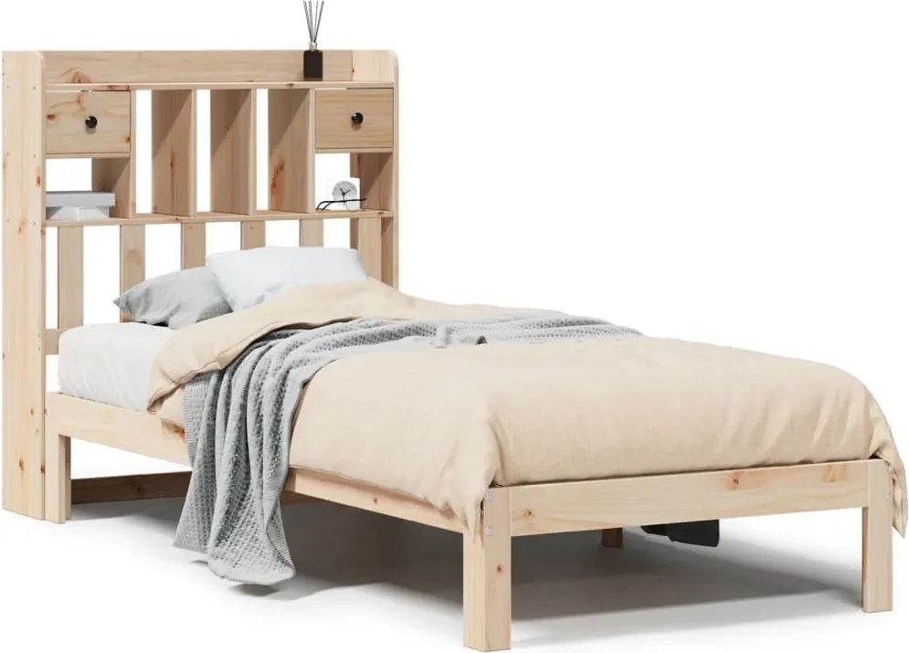 vidaXL tömör fenyőfa könyvespolcos ágy matrac nélkül 90 x 190 cm