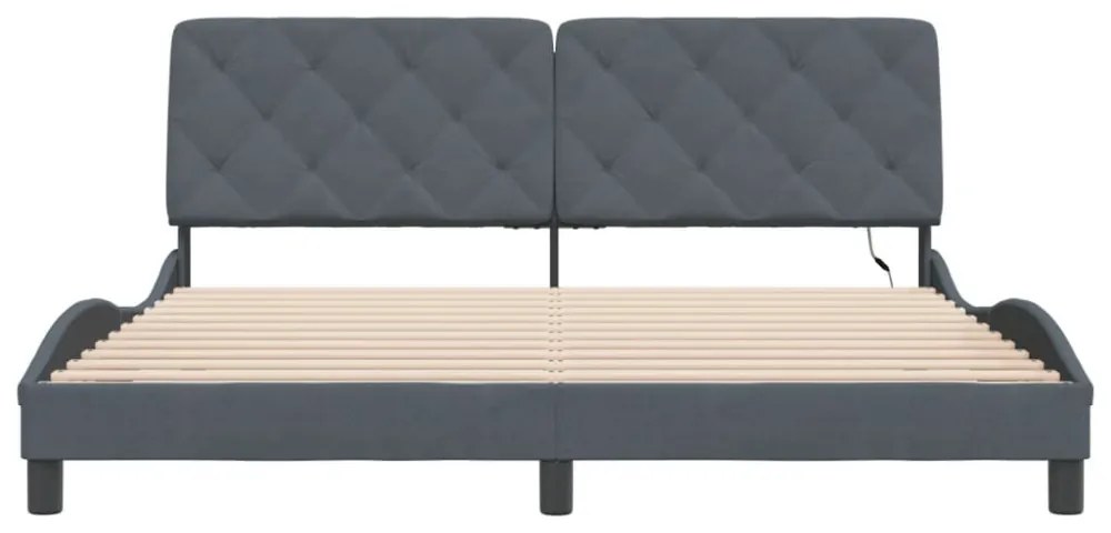 sötétszürke bársony ágykeret LED-ekkel matrac nélkül 180 x 200 cm