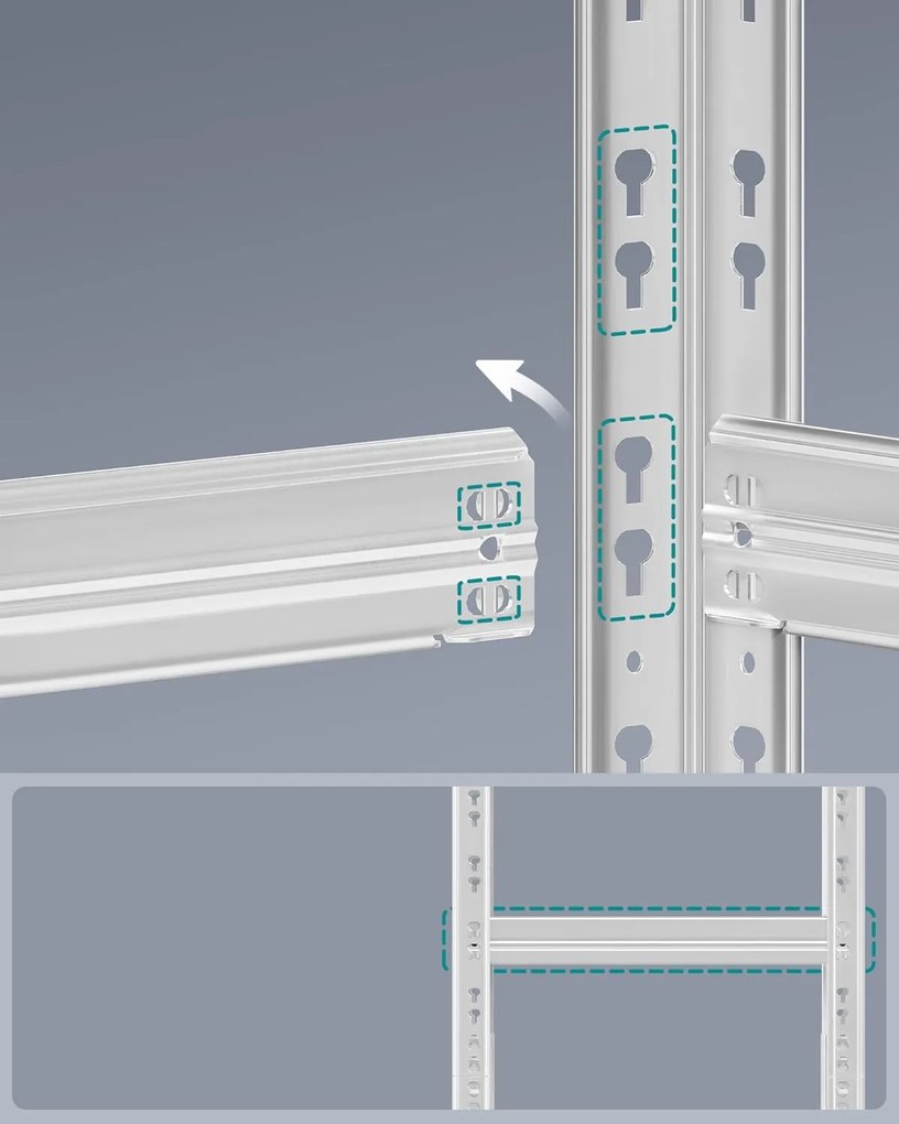 Nagy Teherbírású Tároló Polcok, 2 db-os, Garázs Polcrendszer, 40 x 90 x 180 cm, Ezüst