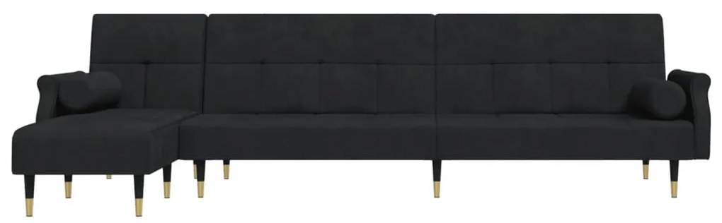 fekete L-alakú bársony kanapéágy 271x140x70 cm