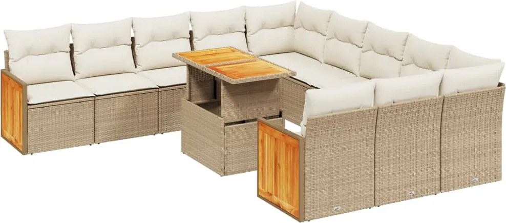 vidaXL 11 részes bézs polyrattan kerti ülőgarnitúra párnákkal