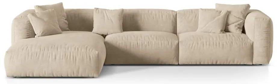 Bézs bársony moduláris sarokkanapé (bal oldali-heverő résszel) Martina – Micadoni