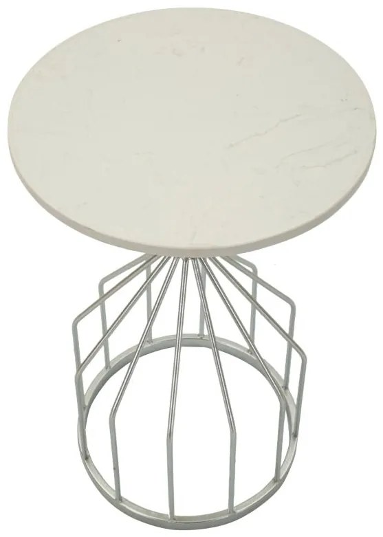 kisasztal ezüst fém vázzal és márvány lappal – exkluzív