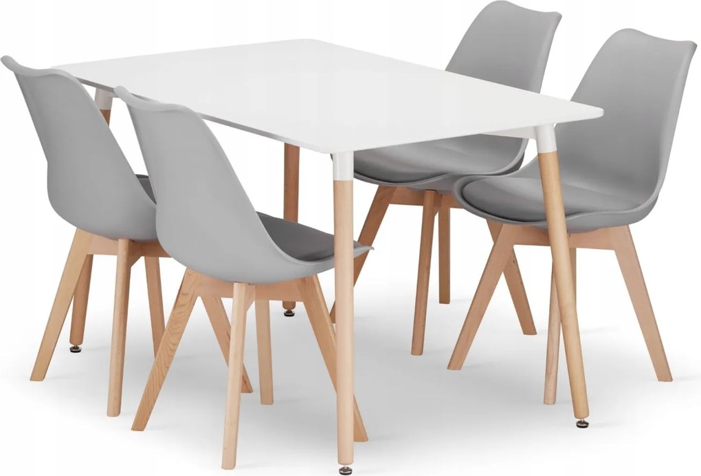 Téglalap alakú asztal szett 120x80 fehér 4 szék szürke