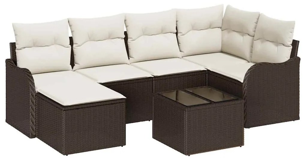 Kerti Kanapé Szett párnával 7 pcs Barna és fehér Poli rattan
