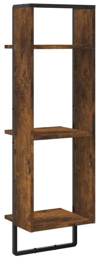 3 szintes füstös tölgy színű szerelt fa fali polc 30x25x100 cm