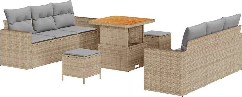 vidaXL Kerti Kanapé Szett 9 pcs Bézs polirattan