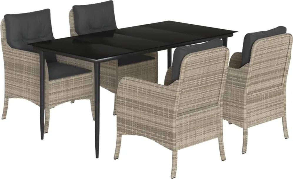 vidaXL 5részes világosszürke polyrattan kerti étkezőgarnitúra párnával