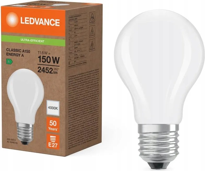 Led izzó E27 A70 11.6W 150W 2452lm 4000K Semleges 330° Ledvance