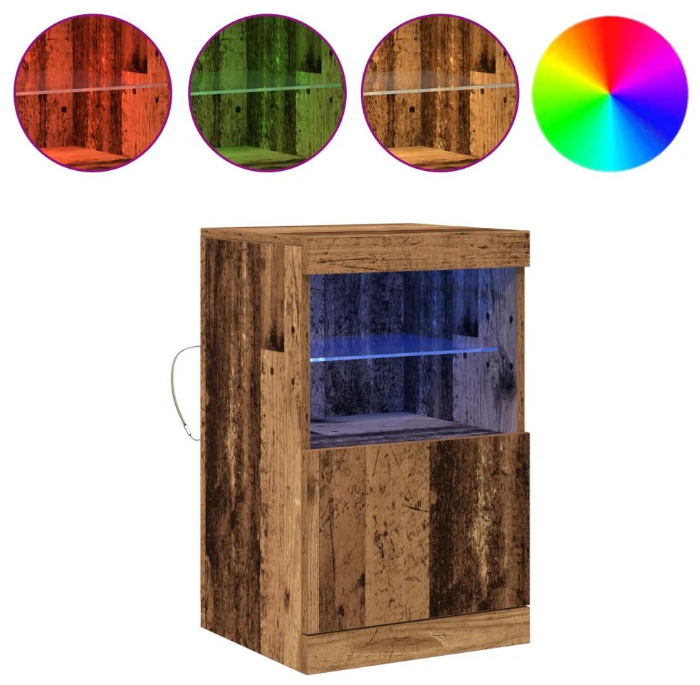LED világítással ellátott szekrény, régi fa 41x37x67 cm