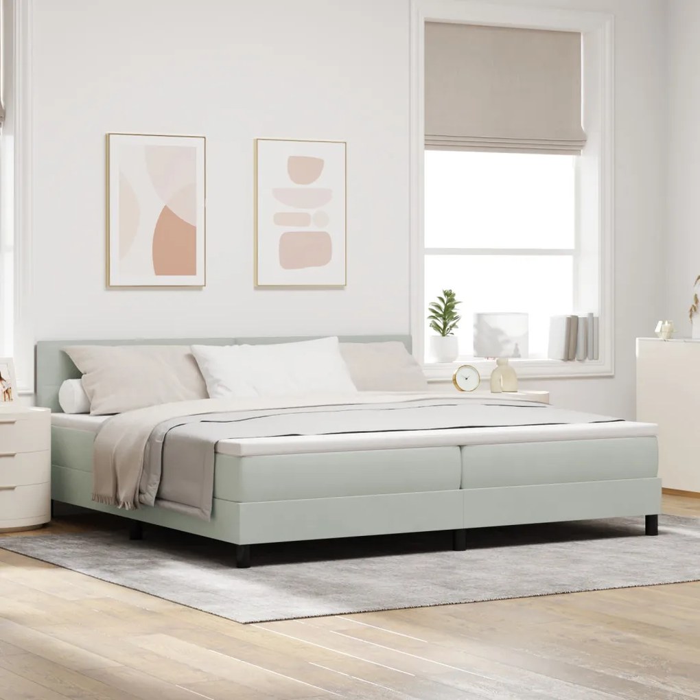 Boxspring Ágy Matraccal Világosszürke 200x200 cm Bársony