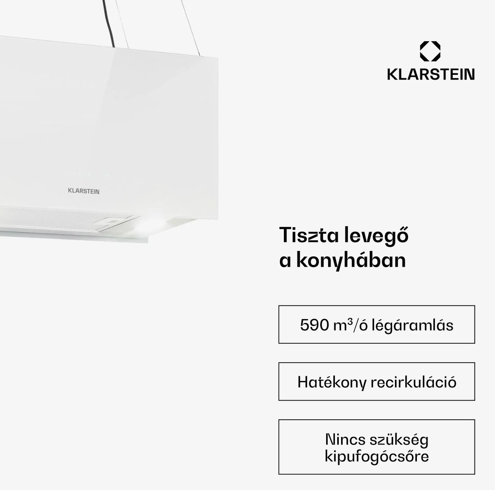 Klarstein Kronleuchter L, mennyezeti páraelszívó, 60 cm, 577 m³/ó, LED, érintőképernyős, fehér