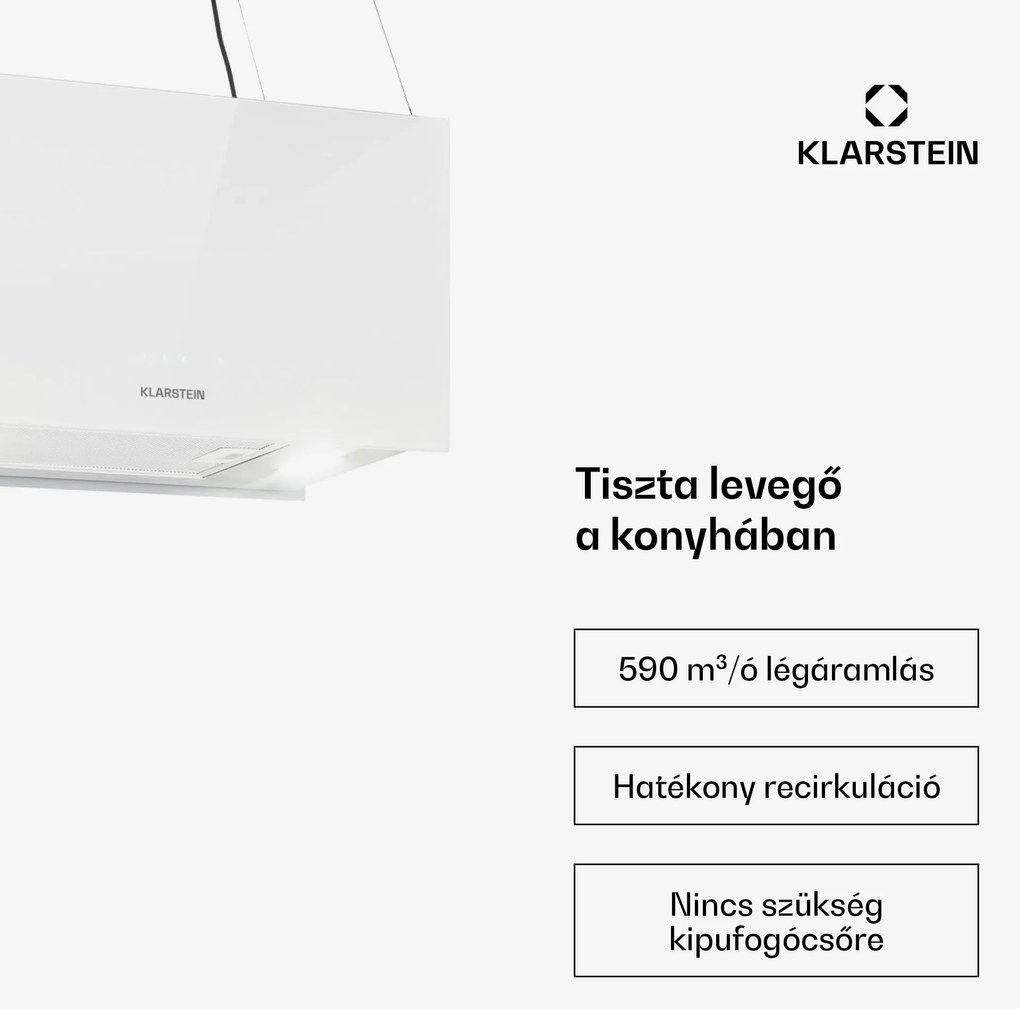 Klarstein Kronleuchter L, mennyezeti páraelszívó, 60 cm, 590 m³/ó, LED, érintőképernyős, fehér