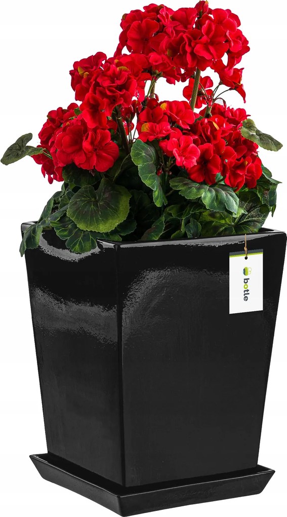 Kerámia kaspó 17x24 cm mázas állvány Fekete Fedő Magas