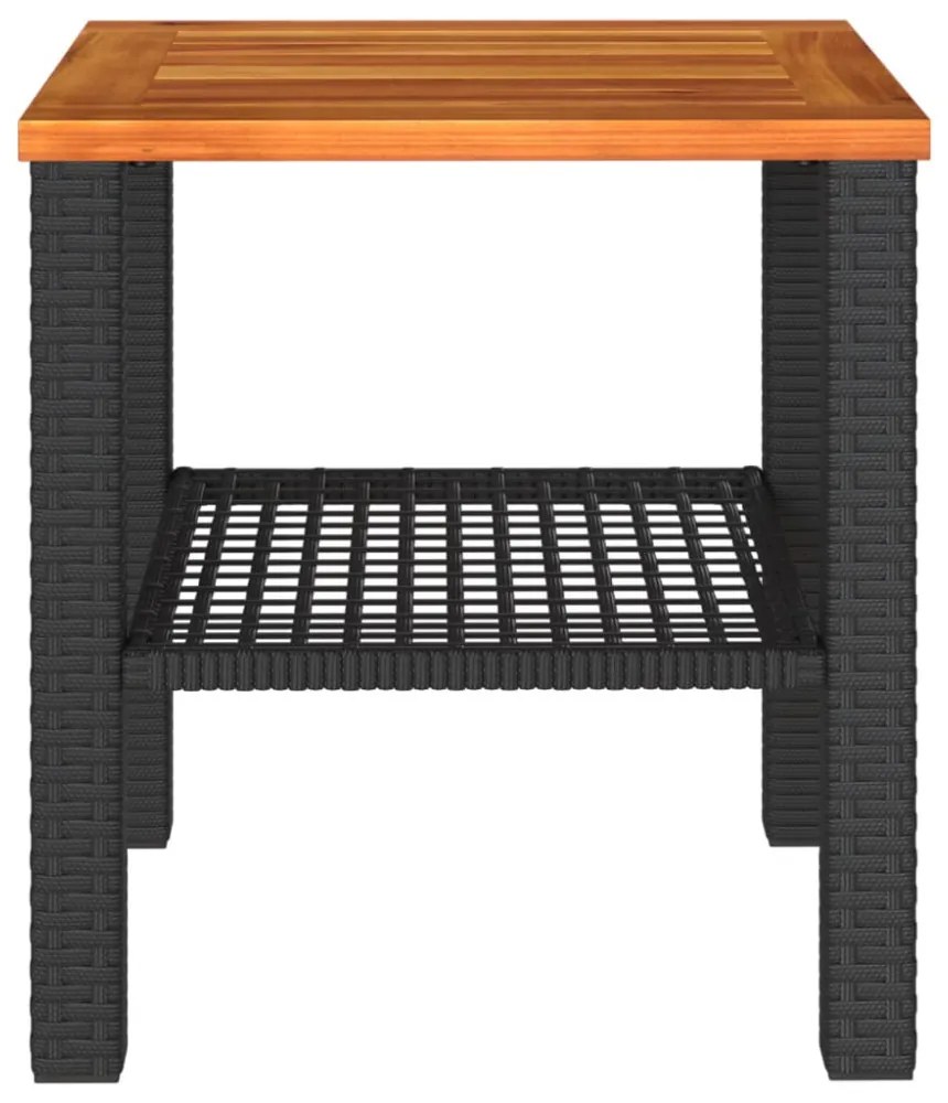 fekete polyrattan és akácfa kerti asztal 40 x 40 x 42 cm