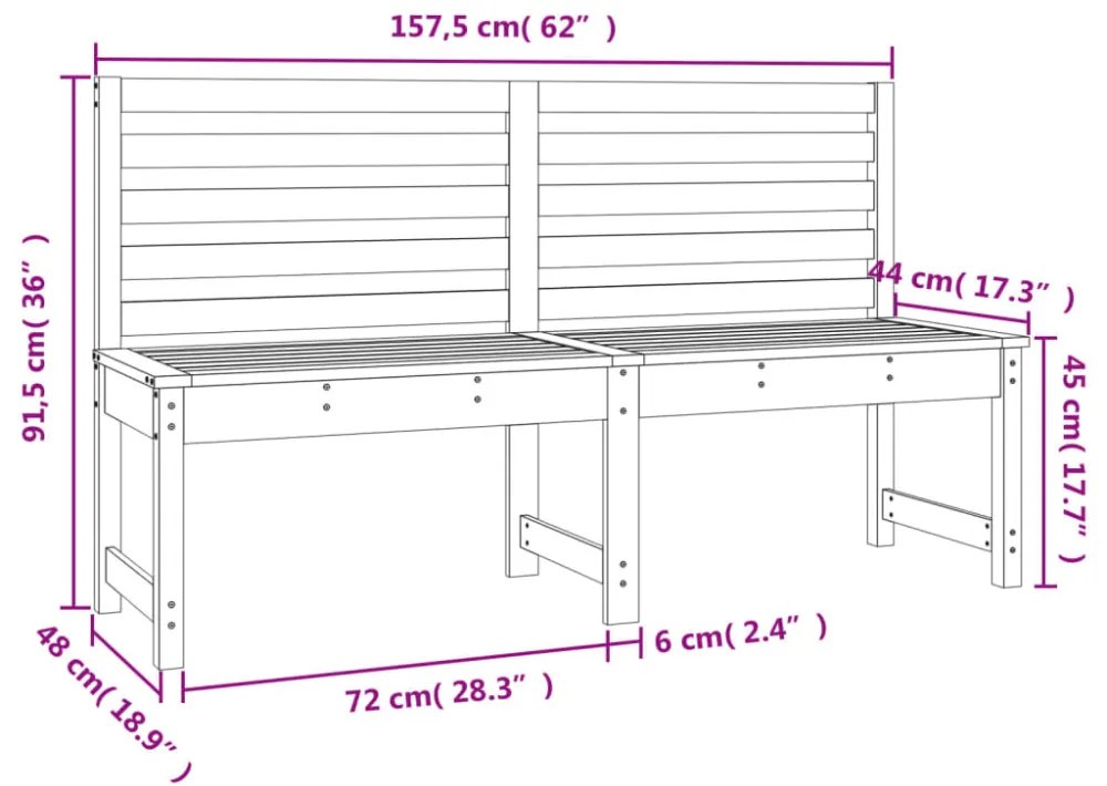 fehér tömör fenyőfa kerti pad 157,5 cm