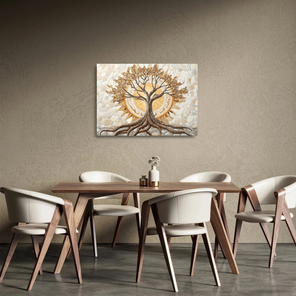 Üveg kép – Arany életfa mozaikban (70x50 cm)