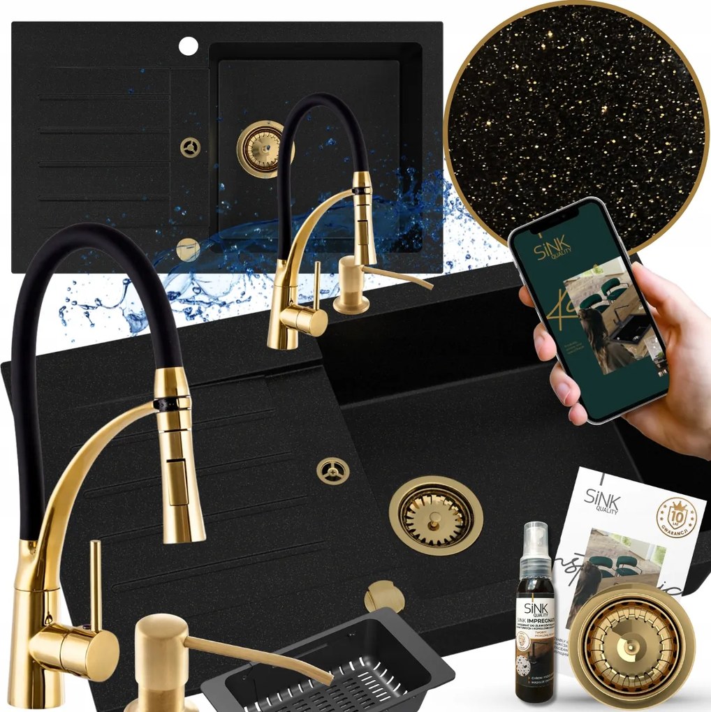 Gránit Mosogató Egykamrás Csepegtető Csaptelep adagoló szifon