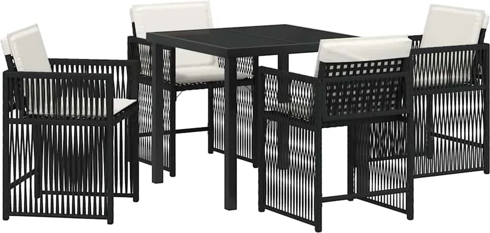 vidaXL Kert étkező szett 5 pcs Fekete polirattan