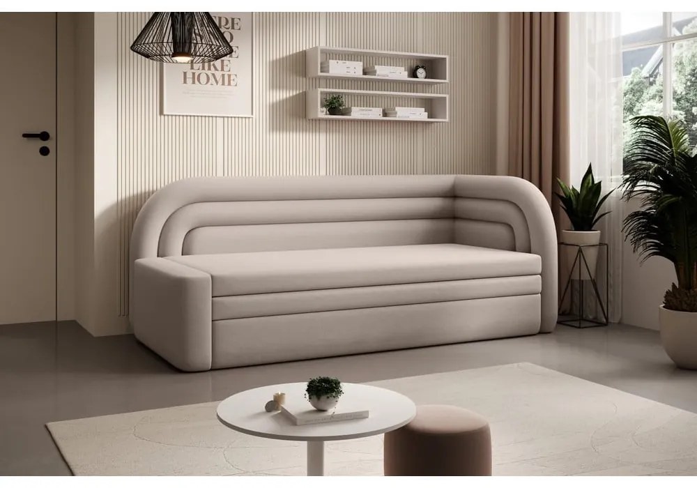 Bézs bársony kinyitható-tárolóhelyes kanapé bal oldali 223 cm Fabillo – ELTAP