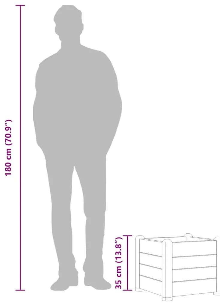 kávébarna kerti PP magaságyás 43 x 43 x 35 cm