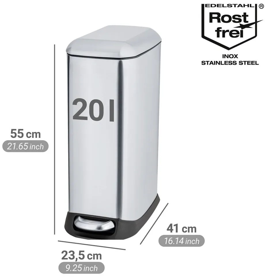 Ezüstszínű rozsdamentes acél pedálos szemetes 20 l Design – Wenko