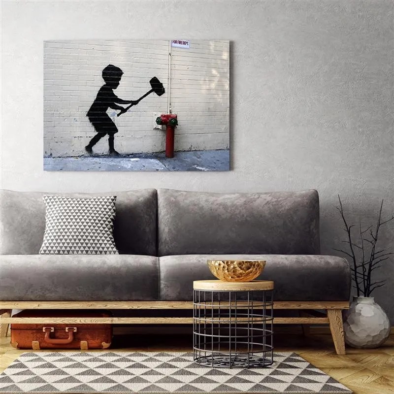 Gario Vászonkép Fiú kalapáccsal, Banksy falfestmény Méret: 100 x 70 cm