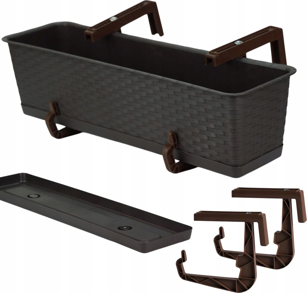 Ratolla erkélyláda állvánnyal Téglalap alakú virágtartó 59cm fogantyúk