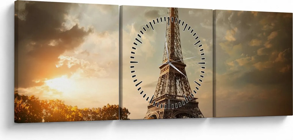 Kép - Eiffel-torony, Párizs, Franciaország (órával) (90x30 cm)