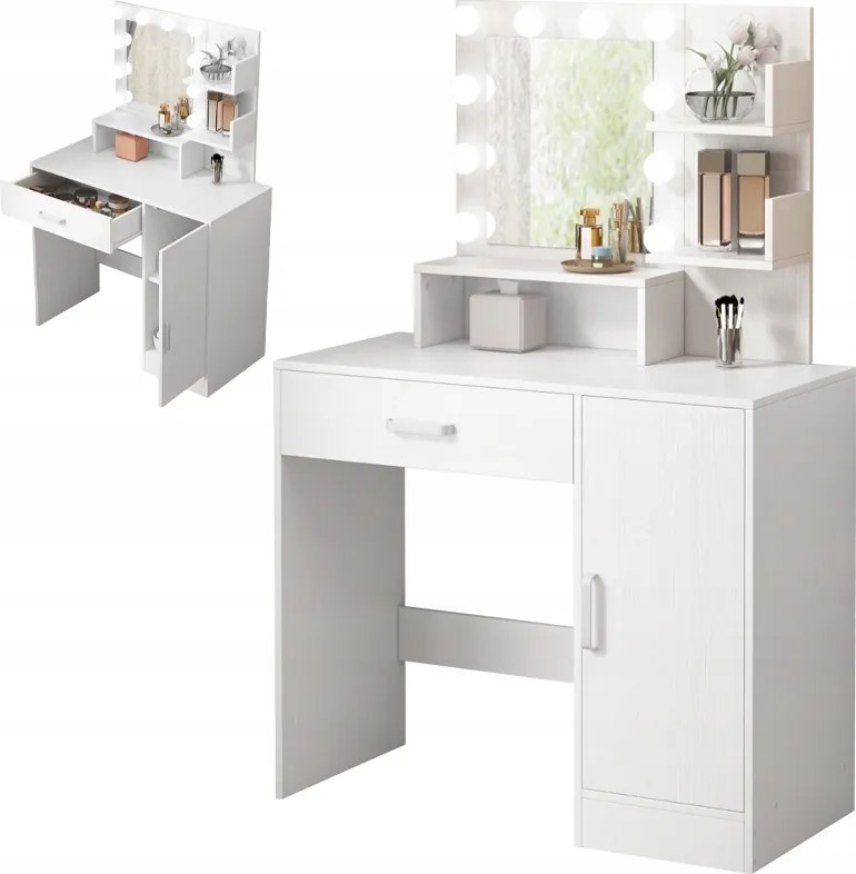 Kozmetikai Smink Fésülködőasztal Led Tükörrel Modern Glamour Loft